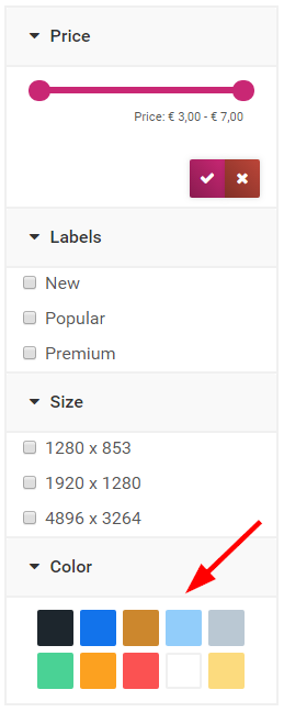 Phoca Cart Filter - Farben